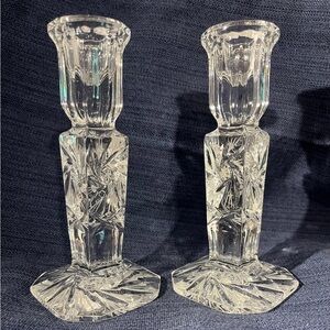 Elegant 1960’s Pinwheel Hand Cut Crystal Candle Stick Holders